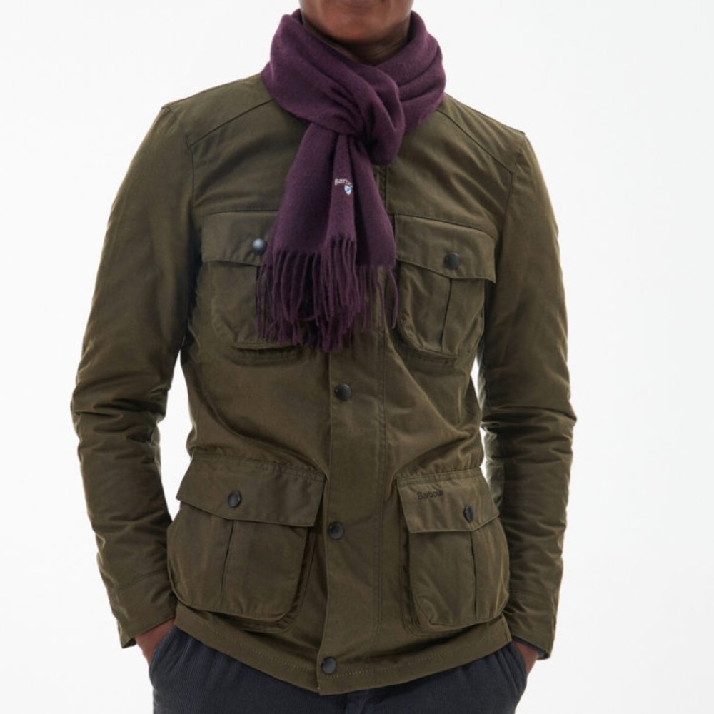 NWT Barbour Plain Lambswool Scarf in Damson Purple, unisex